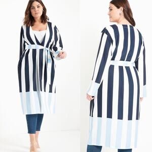 Eloquii mixed striped blue duster kimono cardigan light jacket size 24‎